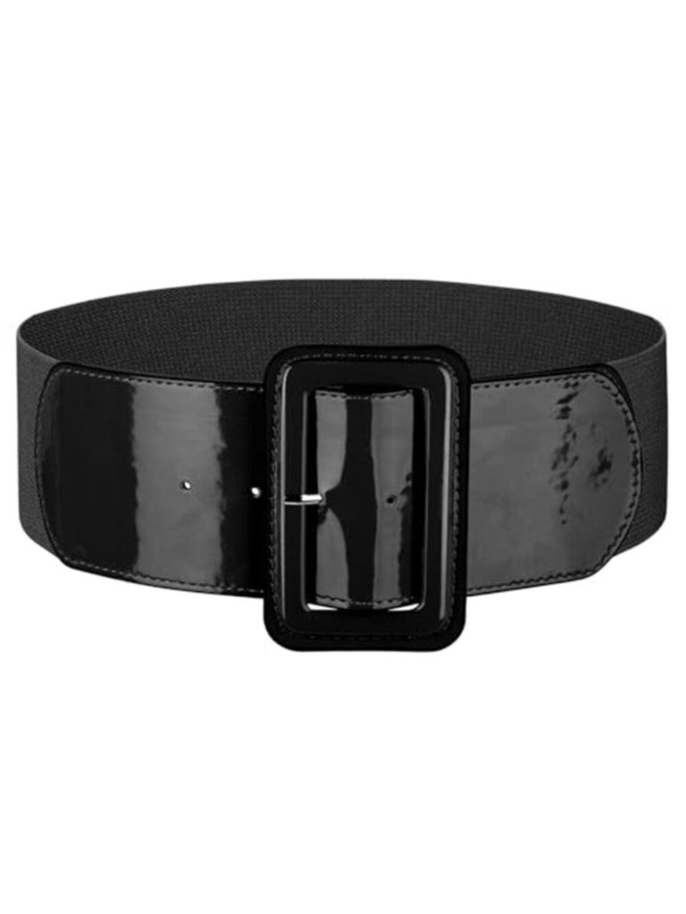 Women's Black Patent Leather Wide Stretchy Vintage Style Waist Belt